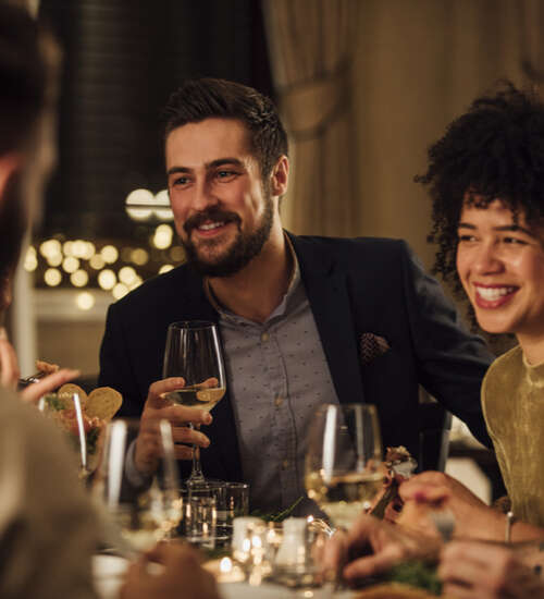 Friends having drinks at local restaurant